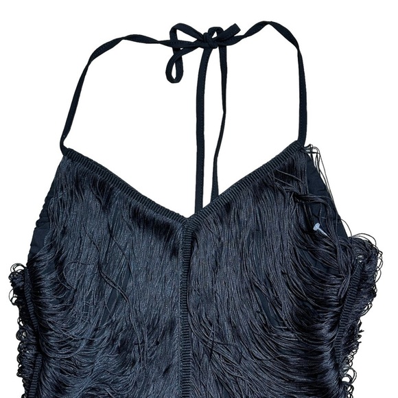 Azalea Wang Black Fringe Halter Mini Dress US M - Picture 5 of 11